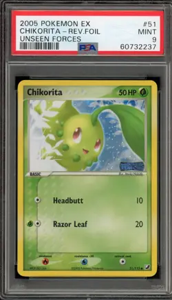 Pokemon Chikorita EX Unseen Forces Reverse Holo #51 PSA 9 Mint - Image 1
