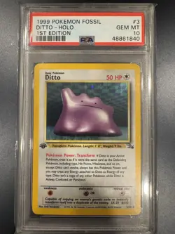 Pokemon 1999 Fossil Ditto 1st Edition Holo PSA 10 #3/62 English - Image 1