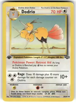 Dodrio 34/64 Uncommon Jungle Pokemon 1st Edition LP - Image 1