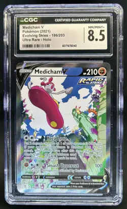 2021 Pokemon SWSH Evolving Skies Medicham V Uktra Rare Holo #186/203 CGC 8.5 - Image 1