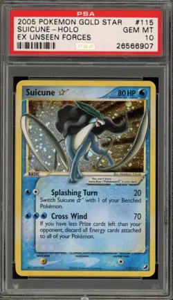 Pokemon Suicune Gold Star EX Unseen Forces Holo Ultra Rare #115 PSA 10 Gem Mint - Image 1