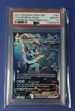 2021 Pokemon SWSH BSP FA/Vaporean VMax Vaporean VMax Prem Coll #182 PSA 10 - Image 1