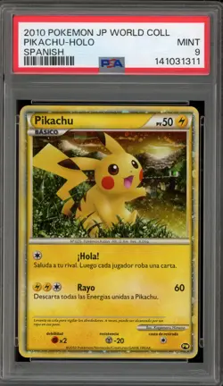 Pokemon Pikachu World Coll. SPANISH Holo PSA 9 Mint - Image 1
