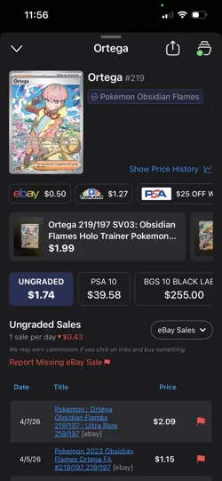 Pokemon TCG Ortega Obsidian Flames Holo Ultra Rare Card 219/197 - Image 3