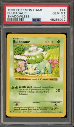 Pokemon Bulbasaur Base Set Shadowless #44 PSA 10 Gem Mint - Image 1