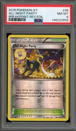 Pokemon All Night Party XY Breakpoint Reverse Holo #96 PSA 8 - Image 1
