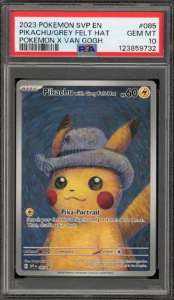 Pokemon Pikachu with Grey Felt Hat Van Gogh Full Art Promo SVP EN 085 PSA 10 - Image 1