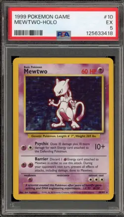 Pokemon Mewtwo Base Set Unlimited Holo Rare #10 PSA 5 - Image 1