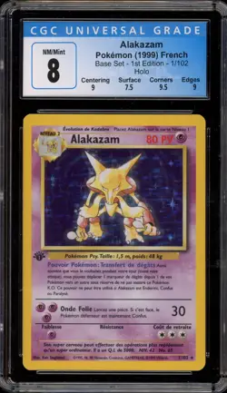 Pokemon Alakazam Base Set 1st Edition FRENCH Holo Rare #1 CGC 8 - Image 1