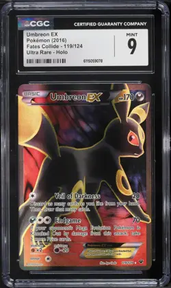 CGC 9 Umbreon EX #119 Full Art 2016 Pokemon XY Fates Collide Ultra Rare Holo - Image 1
