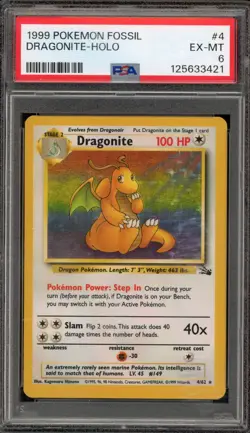 Pokemon Dragonite Fossil Unlimited Holo Rare #4 PSA 6 - Image 1