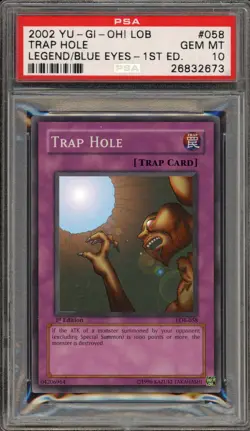 Yu-Gi-Oh! Trap Hole Legend of Blue Eyes 1st Edition Super Rare LOB-058 PSA 10 - Image 1