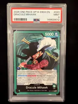 2026 ONE PIECE OP14 EB04 PSA 9 THE AZURE SEA'S SEVEN #020 DRACULE MIHAWK - Image 1