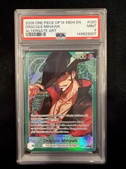 2026 ONE PIECE THE AZURE SEA'S SEVEN #020 DRACULE MIHAWK ALTERNATE ART PSA 9 - Image 1