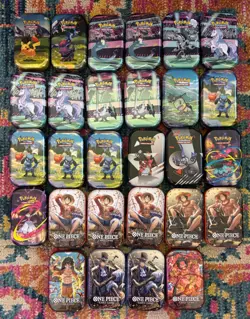 58 Pokemon & One Piece Empty Mini Tins *Empty Tins No Packs* - Image 2