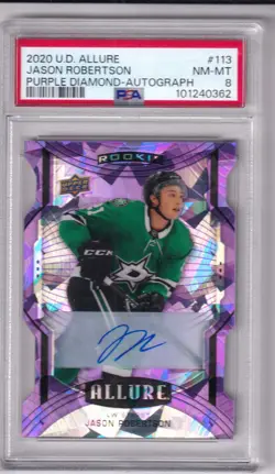 2020 Upper Deck Allure Jason Robertson RC Purple Diamond #01/10 Auto PSA 8 - Image 1