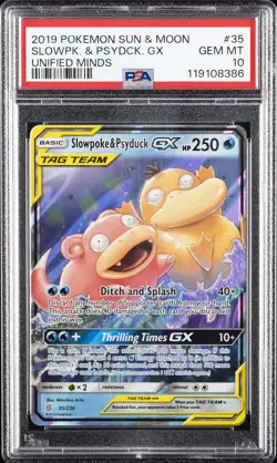 2019 POKEMON SUN & MOON UNIFIED MINDS #35 SLOWPOKE & PSYDUCK GX PSA 10 - Image 1