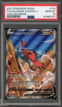Pokemon Galarian Zapdos V Chilling Reign Full Alt Art #174 PSA 10 Gem Mint - Image 1