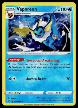 Vaporeon 030/185 Cosmo Holo Promo Pokemon Near Mint - Image 1