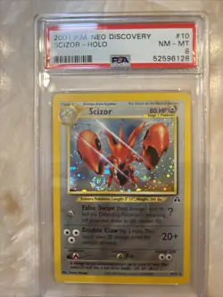 2001 Pokemon Neo Discover Holo Scizor PSA 8 NM-MT With Swirl - Image 1