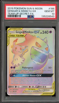 Pokemon Gengar & Mimikyu GX Team Up Secret Rare #186 PSA 10 Gem Mint - Image 1