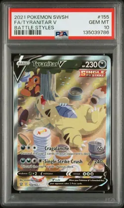 2021 POKEMON SWORD & SHIELD BATTLE STYLES #155 FULL ART/TYRANITAR V PSA 10 - Image 1