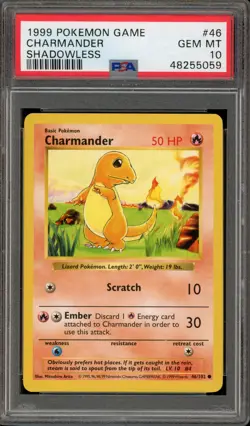 Pokemon Charmander Base Set Shadowless #46 PSA 10 Gem Mint - Image 1