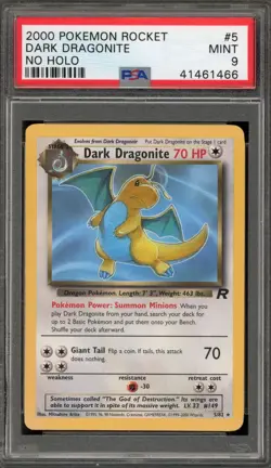 Pokemon Dark Dragonite Team Rocket Rare #5 NO HOLO ERROR PSA 9 Mint - Image 1