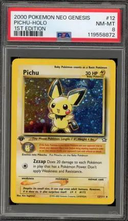 Pokemon Pichu Neo Genesis 1st Edition Holo Rare #12 PSA 8 - Image 1