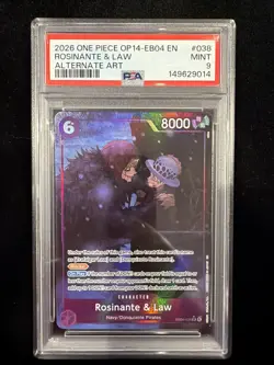 2026 One Piece THE AZURE SEA'S SEVEN #038 ROSINANTE & LAW ALTERNATE ART PSA 9 - Image 1