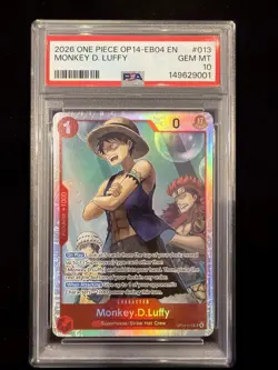2026 ONE PIECE OP14 EB04 PSA 10 THE AZURE SEA'S SEVEN #013 MONKEY D. LUFFY Holo - Image 1