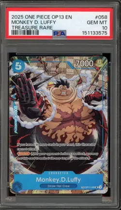 One Piece CCG Monkey.D.Luffy Treasure Rare OP11-058 PSA 10 Gem Mint - Image 1