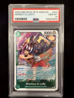 2026 ONE PIECE OP14 EB04 PSA 10 THE AZURE SEA'S SEVEN #034 MONKEY D. LUFFY - Image 1