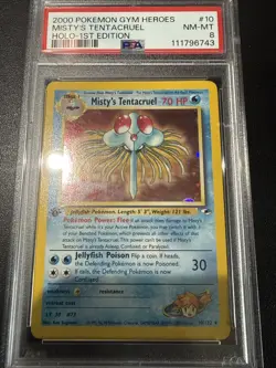 Swirl PSA 8 Misty's Tentacruel 10/132 - 1st Edition Gym Heroes 2000 - Holo Rare - Image 1