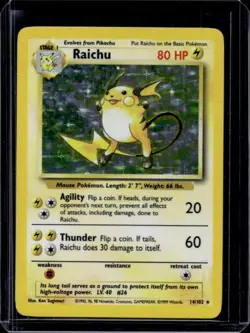 1999 Pokemon Unlimited Raichu Rated Rookie Error Card Rare Holo #14/102 - Image 1