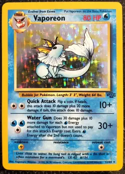 Vaporeon 12/64 Unlimited Holo Rare Jungle LP Pokemon Card - Image 1