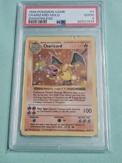 Pokemon TCG Charizard 1999 Base Set Holo Rare Card 4/102 Shadowless PSA 2 - Image 1