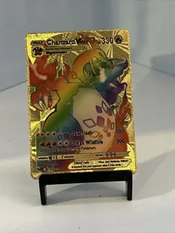Rainbow Charizard VMAX Metal Gold Shiny Card- Gold Foil Pokemon Card Fan Art - Image 1