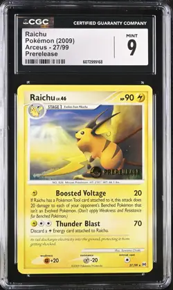 CGC 9 MINT Raichu 2009 Arceus 27/99 Prerelease Pokemon Card - Image 1