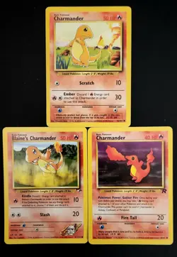 Pokemon TCG 3 Card Charmander Lot - Base Set, Team Rocket, & Gym Heroes - WOTC - Image 1