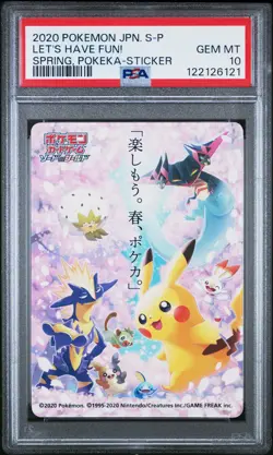 2020 POKEMON JPN S PROMO STICKER LET'S HAVE FUN! SPRING, POKEKA PSA 10 - Image 1