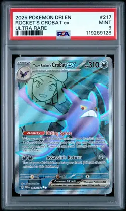 2025 POKEMON DRI EN-DESTINED RIVALS ULTRA RARE TEAM ROCKET'S CROBAT EX PSA 9 - Image 1
