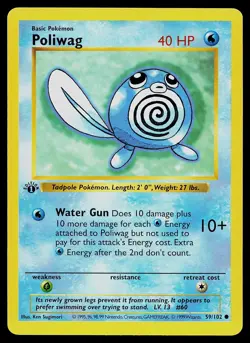 Pokemon Card - Poliwag Base Set Shadowless 59/102 1st Edition Common - Image 1