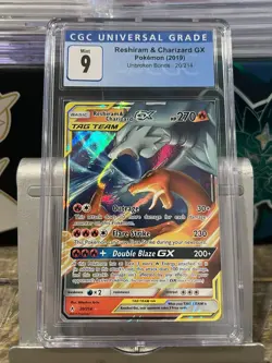 Pokemon Reshiram & Charizard GX Holo Card 2019 Unbroken Bonds 20/214 CGC Mint 9 - Image 1