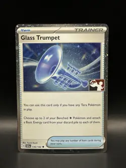 League Stamped Holo Glass Trumpet 135/142 (swirl) Pokemon Stellar Crown Card NM - Image 1