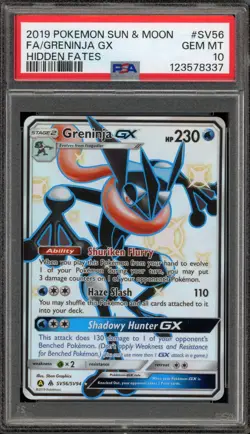 Pokemon Greninja GX Hidden Fates Full Art #SV56 PSA 10 Gem Mint - Image 1