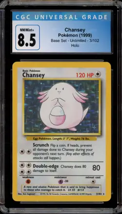 Pokemon Chansey Base Set Unlimited Holo Rare #3 CGC 8.5 - Image 1