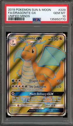 Pokemon Dragonite GX Unified Minds Full Art #229 PSA 10 Gem Mint - Image 1