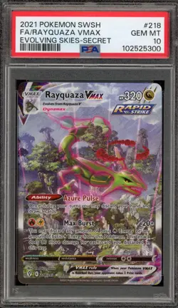 Pokemon Rayquaza VMAX Evolving Skies Secret Rare Full Alt Art #218 PSA 10 - Image 1