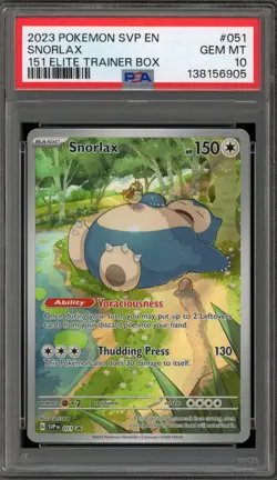 Pokemon Snorlax 151 MEW EN ETB Promo SVP EN 051 PSA 10 Gem Mint - Image 1